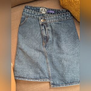 Future Collective Asymmetrical Waist & Hem Detail Denim Mini Skirt